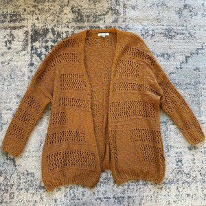 She + Sky | Mustard Yellow OS Long Sleeve Open Knit Crochet Open Front Cardigan